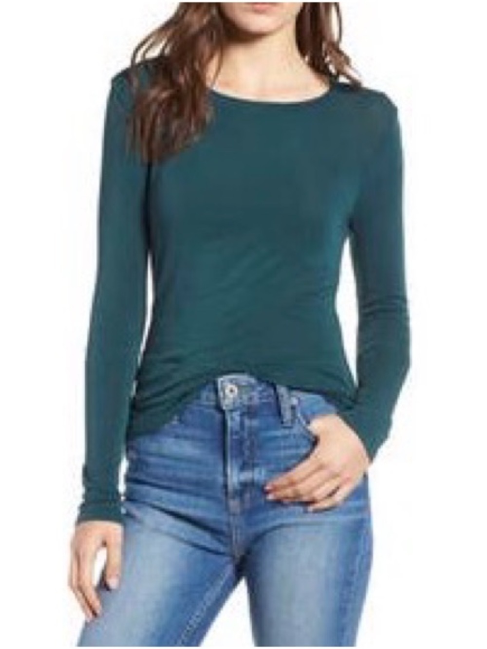 Trouve Sheer Layering Tee Ponderosa Pine Green Long Sleeve Crew
